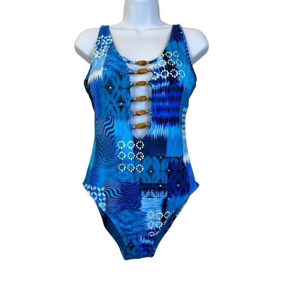 Bleu by Rod Beattie Too Hot to Handle Cutout One-Piece Swimsuit Women's 12 NWT - Picture 2 of 12